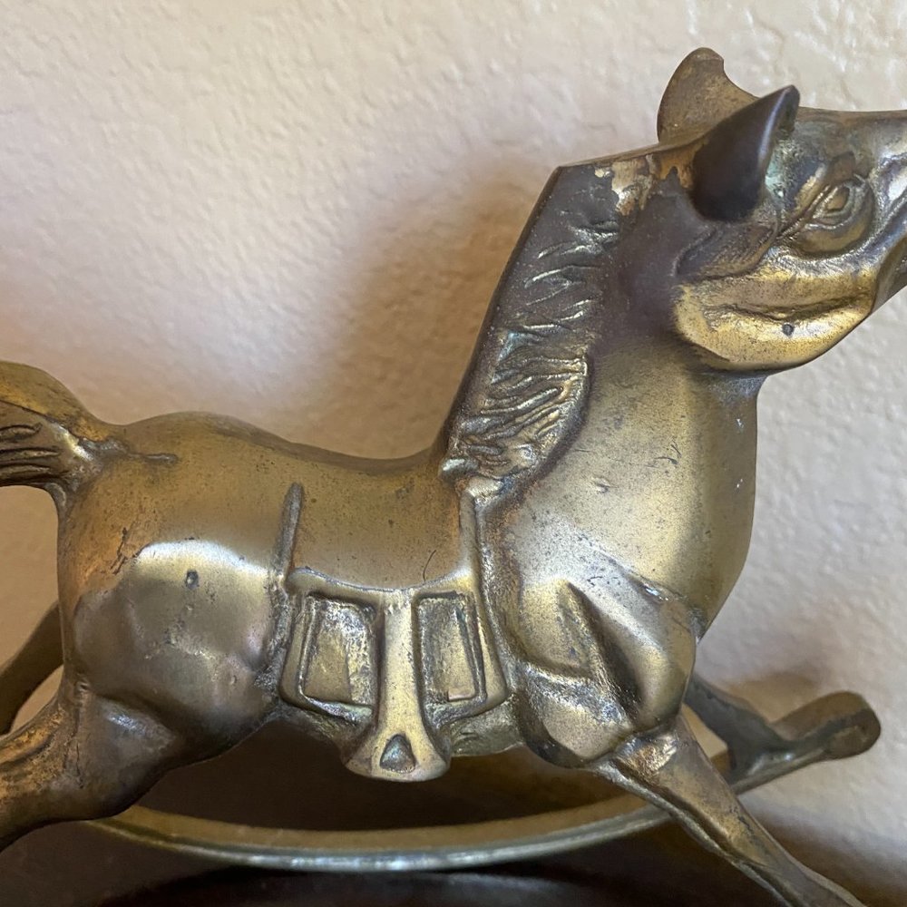 Trio Of Vintage Mid Century Solid Brass Rocking Horses Holiday Decor - Picture 10 of 15